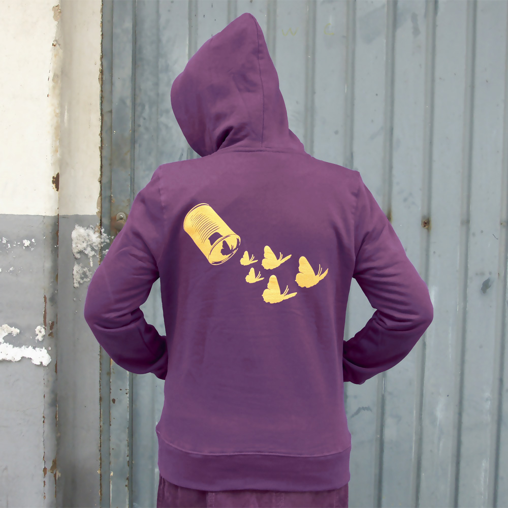 Textilfarbe: Purple, Druckfarbe: gold Frauen Hoody Butterfly01