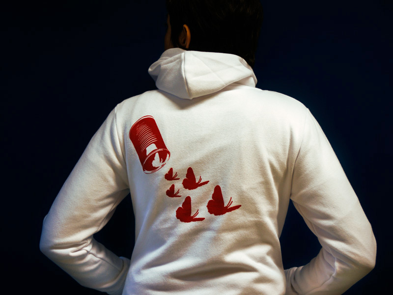 Farbbeispiel: Weiß mit Druck in Rot Frauen Hoody Butterfly01