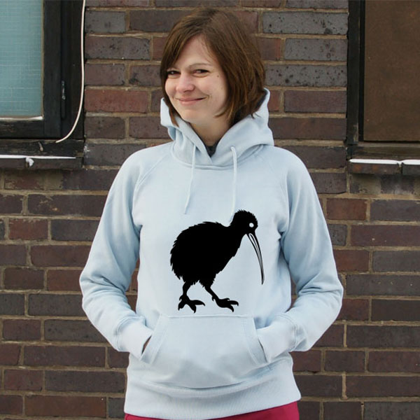 Farbkombination:SkyBlue mit Druck in Schwarz Frauen Hoody Kiwi