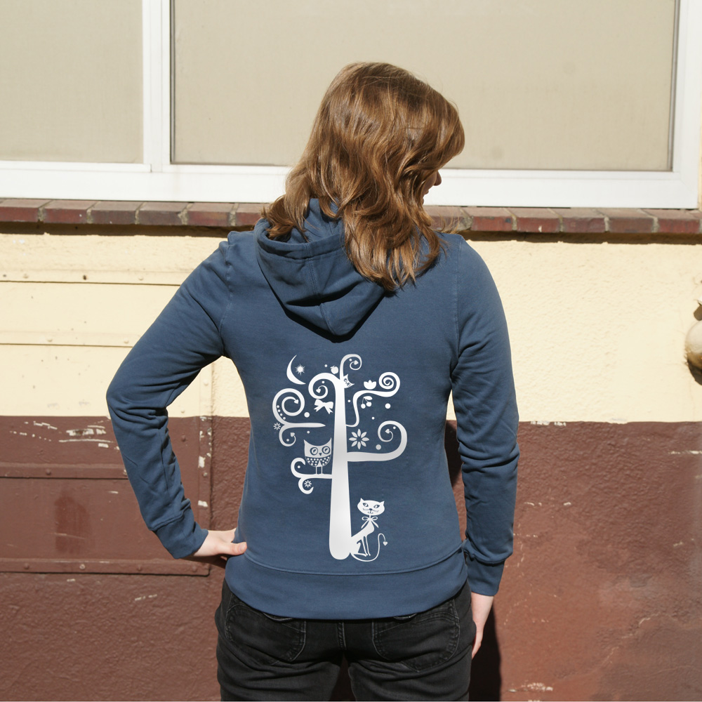 Textilfarbe: DieselBlue, Druckfarbe: weiß Frauen Hoody Nighttimetree