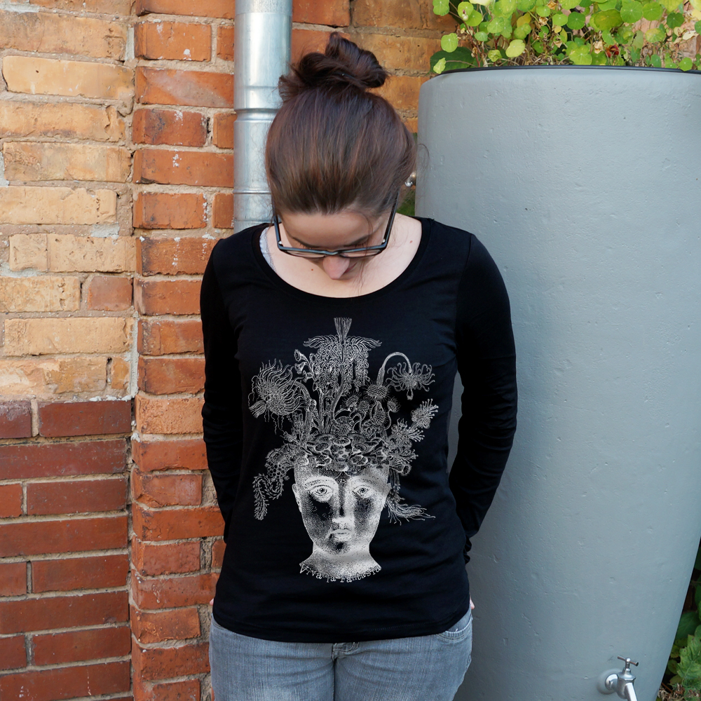 Farbkombination: Black mit Druck in Grau Frauen Longsleeve Viva la Fantasia
