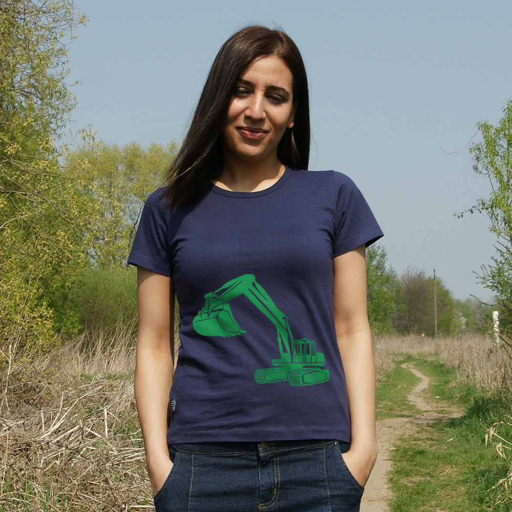 Farbkombination: NavyBlue mit Druck in Grün Frauen T-Shirt Bagger