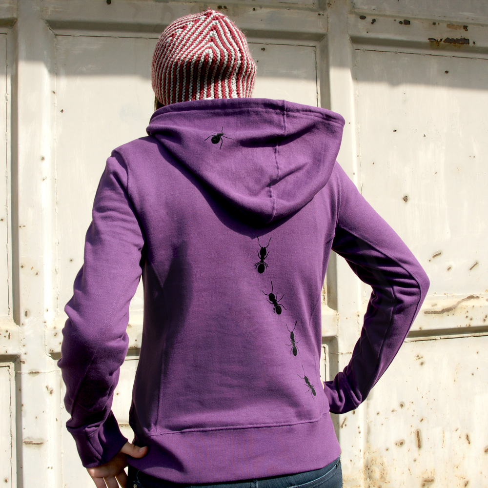 Textilfarbe: Purple, Druckfarbe: schwarz Frauen Hoody Ameisen