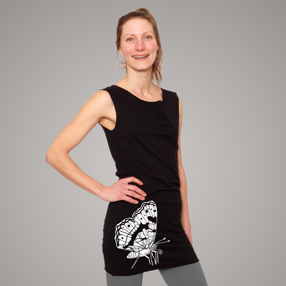Farbbeispiel: Schwarz mit Druck in Weiß Bio-Kleidchen Landkärtchen 2007